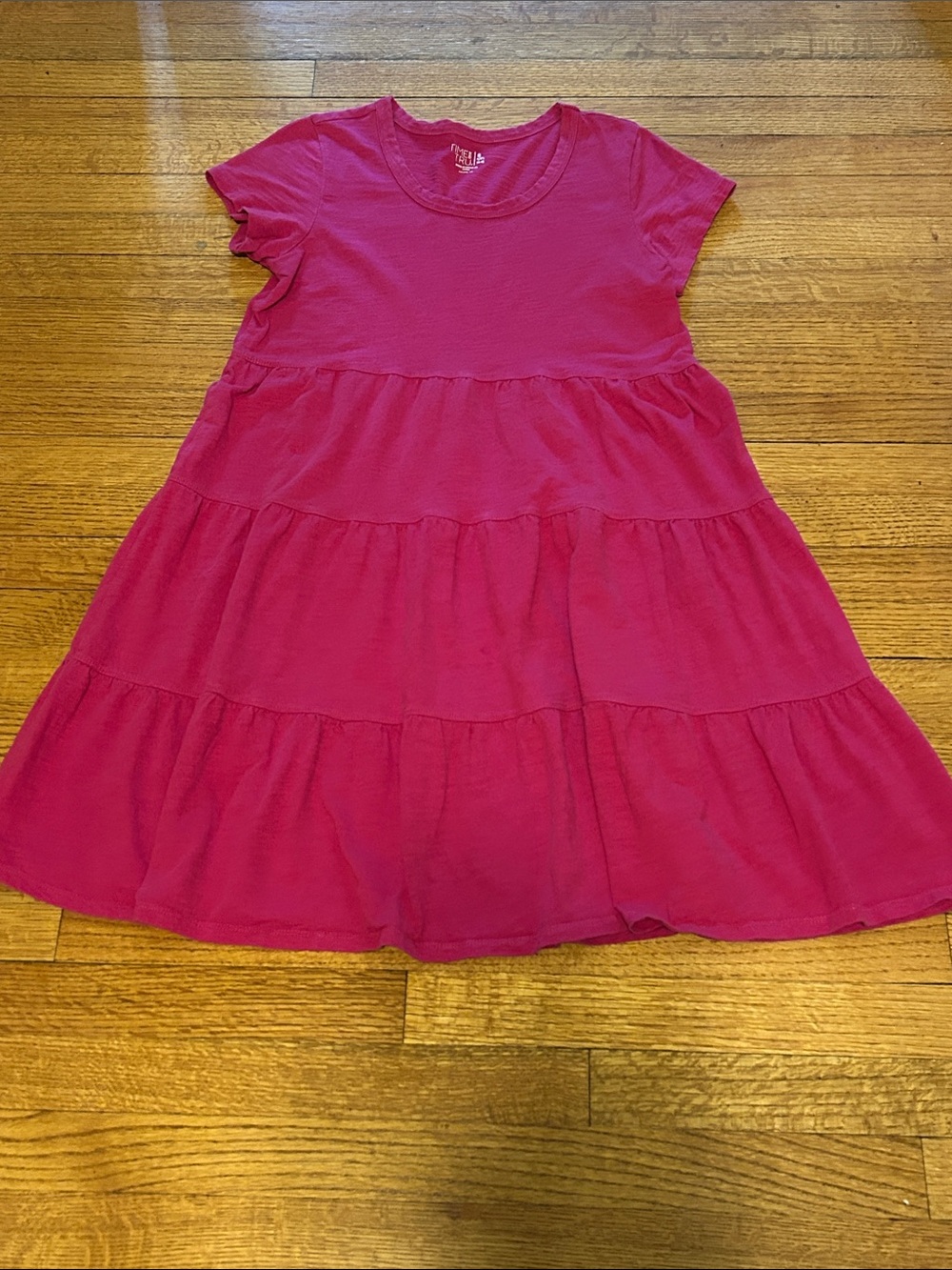 Time and Tru Tiered Short-Sleeve Dress in Fuchsia